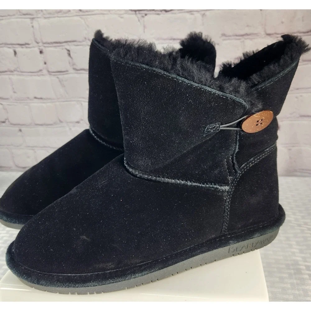 BearPaw Rosie Women's Black Suede Boots Shearling Lined Size 8/39 Black